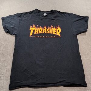 Vintage Y2K Thrasher Magazine Shirt Adult Large Black Skater Skate Flames